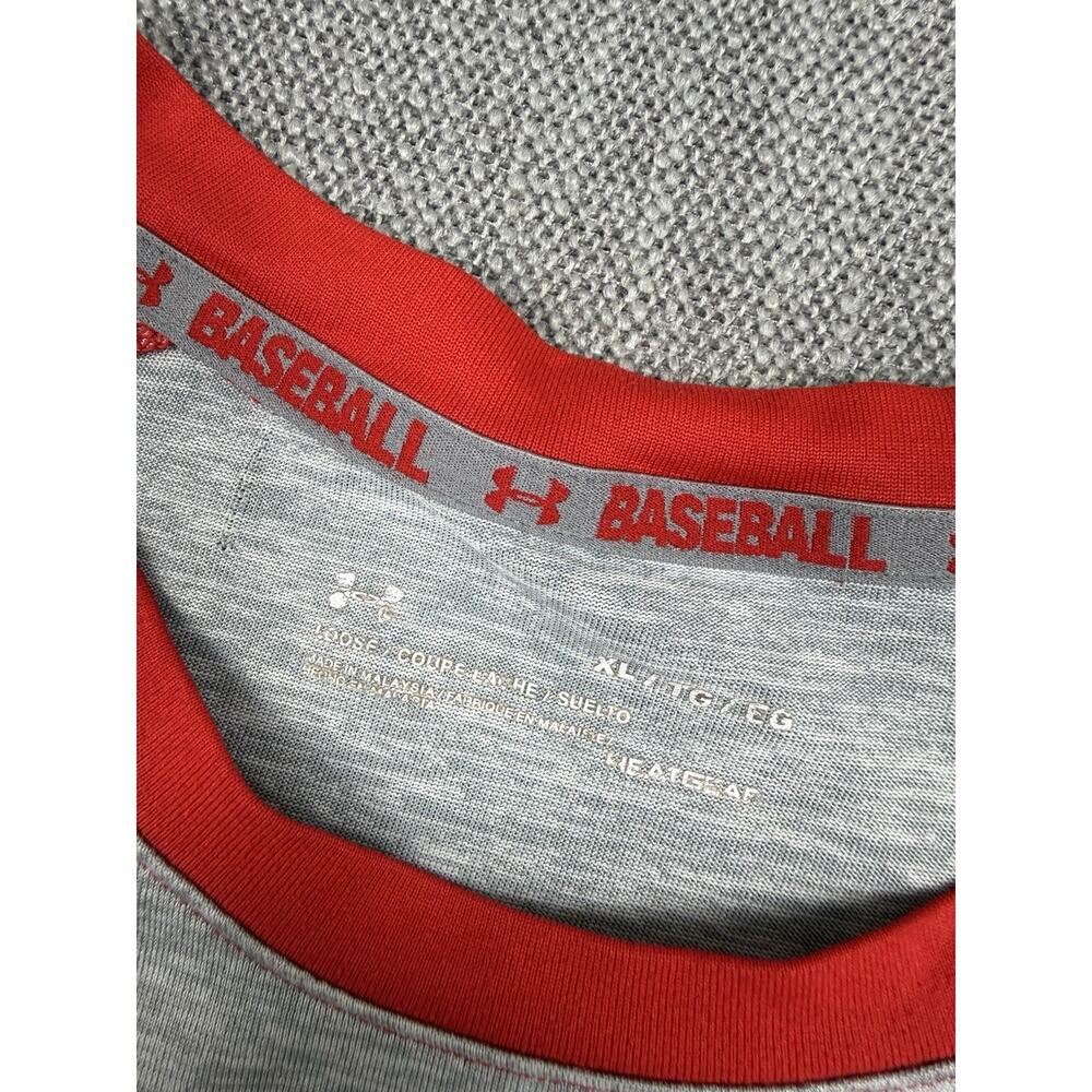 Under Armour Baseball HeatGear 3/4 Sleeve Raglan Shirt Gray Red Men’s XL Tee - Picture 2 of 6
